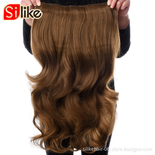 24'' Long Synthetic Hair Clip In Hair Extension Heat Resistant Hairpiece Natural Wavy Hair 4 Clips one Piece 19 Colors Available